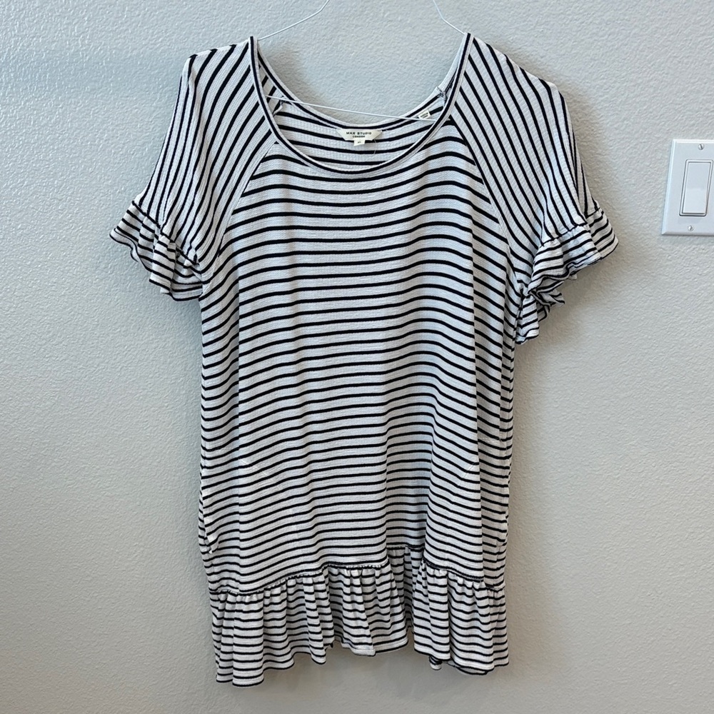 Black and White Striped Ruffle Sleeve Mini Dress